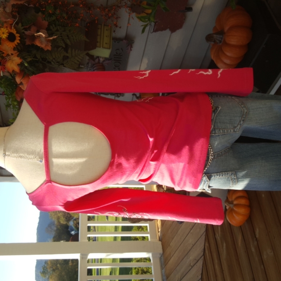 VANCE BIKERWEAR ♡ Pink L|S Spiders|Volts Graphics Studs|Rhinestones|Chains Top S - Picture 11 of 17